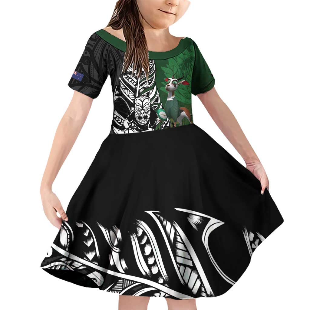 New Zealand and South Africa Rugby Custom Family Matching Off Shoulder Short Dress and Hawaiian Shirt Maori Tiki Fern Springboks Kente Pattern - Polynesian Pride