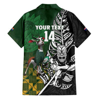 New Zealand and South Africa Rugby Custom Family Matching Off Shoulder Short Dress and Hawaiian Shirt Maori Tiki Fern Springboks Kente Pattern - Polynesian Pride