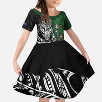 New Zealand and South Africa Rugby Custom Family Matching Short Sleeve Bodycon Dress and Hawaiian Shirt Maori Tiki Fern Springboks Kente Pattern - Polynesian Pride