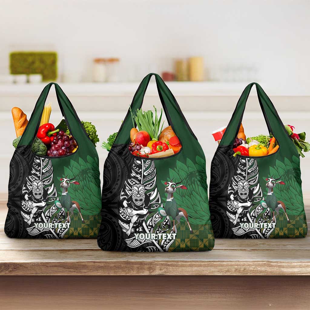 New Zealand and South Africa Rugby Custom Grocery Bag Maori Tiki Fern Springboks Kente Pattern - Polynesian Pride