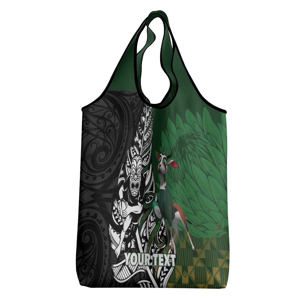 New Zealand and South Africa Rugby Custom Grocery Bag Maori Tiki Fern Springboks Kente Pattern - Polynesian Pride