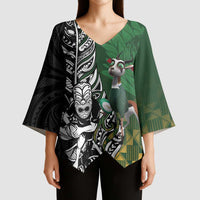 New Zealand and South Africa Rugby Custom Kimono Sleeve Blouse Maori Tiki Fern Springboks Kente Pattern - Polynesian Pride