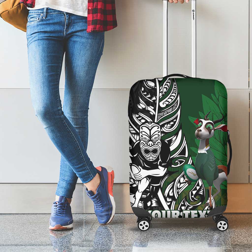 New Zealand and South Africa Rugby Custom Luggage Cover Maori Tiki Fern Springboks Kente Pattern - Polynesian Pride