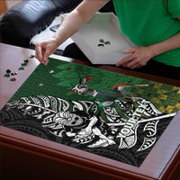 New Zealand and South Africa Rugby Custom Puzzle Maori Tiki Fern Springboks Kente Pattern - Polynesian Pride