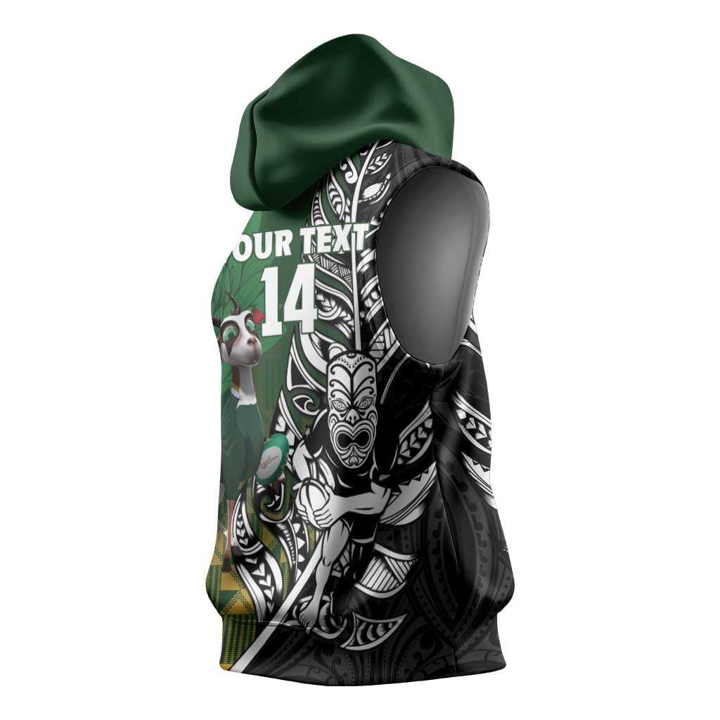 New Zealand and South Africa Rugby Custom Sleeveless Hoodie Maori Tiki Fern Springboks Kente Pattern - Polynesian Pride
