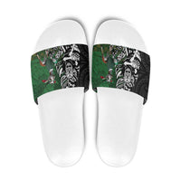 New Zealand and South Africa Rugby Custom Slide Sandals Maori Tiki Fern Springboks Kente Pattern - Polynesian Pride