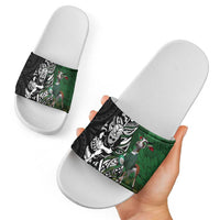 New Zealand and South Africa Rugby Custom Slide Sandals Maori Tiki Fern Springboks Kente Pattern - Polynesian Pride