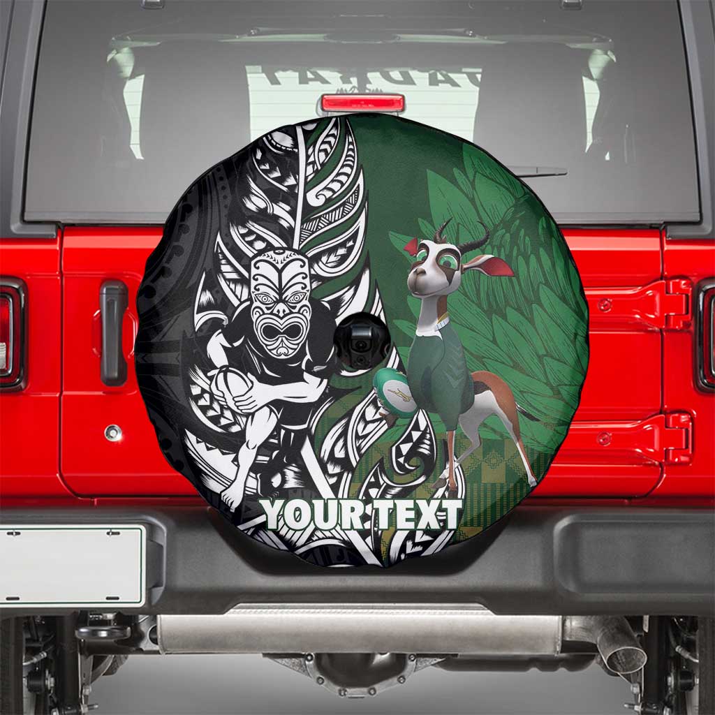New Zealand and South Africa Rugby Custom Spare Tire Cover Maori Tiki Fern Springboks Kente Pattern - Polynesian Pride