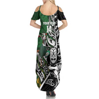 New Zealand and South Africa Rugby Custom Summer Maxi Dress Maori Tiki Fern Springboks Kente Pattern - Polynesian Pride