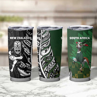 New Zealand and South Africa Rugby Tumbler Cup Maori Tiki Fern Springboks Kente Pattern - Polynesian Pride