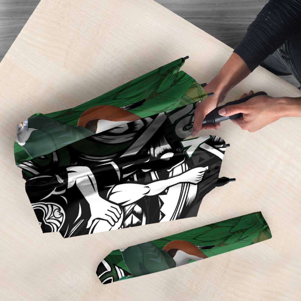 New Zealand and South Africa Rugby Custom Umbrella Maori Tiki Fern Springboks Kente Pattern - Polynesian Pride