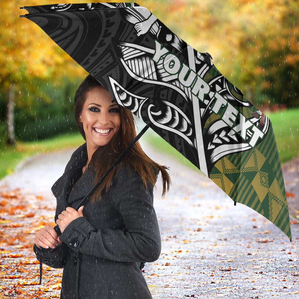 New Zealand and South Africa Rugby Custom Umbrella Maori Tiki Fern Springboks Kente Pattern - Polynesian Pride