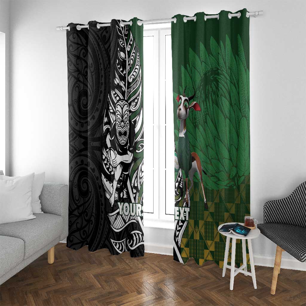 New Zealand and South Africa Rugby Custom Window Curtain Maori Tiki Fern Springboks Kente Pattern - Polynesian Pride