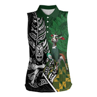 New Zealand and South Africa Rugby Custom Women Sleeveless Polo Shirt Maori Tiki Fern Springboks Kente Pattern - Polynesian Pride