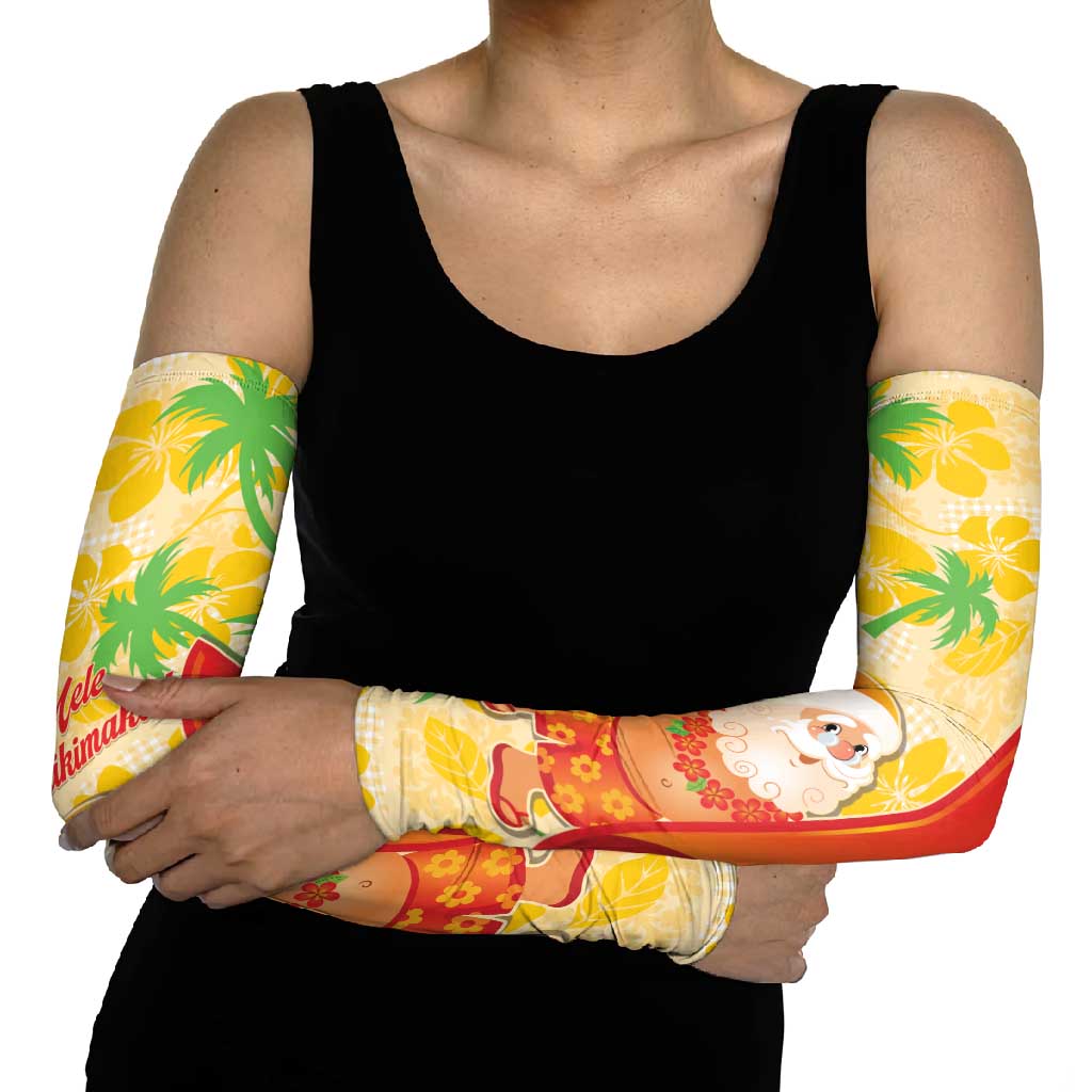 Aloha Hawaii Christmas Arm Sleeves Mele Kalikimaka Funny Santa Palaka Quilt Motifs - Polynesian Pride