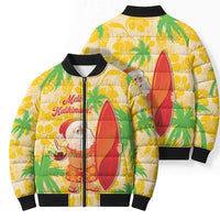 Aloha Hawaii Christmas Bomber Puffer Jacket Mele Kalikimaka Funny Santa Palaka Quilt Motifs - Polynesian Pride