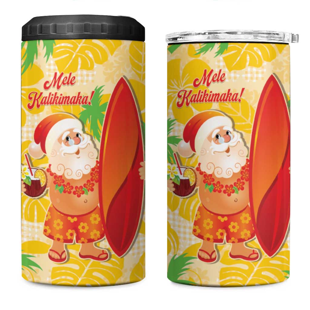 Aloha Hawaii Christmas 4 in 1 Can Cooler Tumbler Mele Kalikimaka Funny Santa Palaka Quilt Motifs - Polynesian Pride