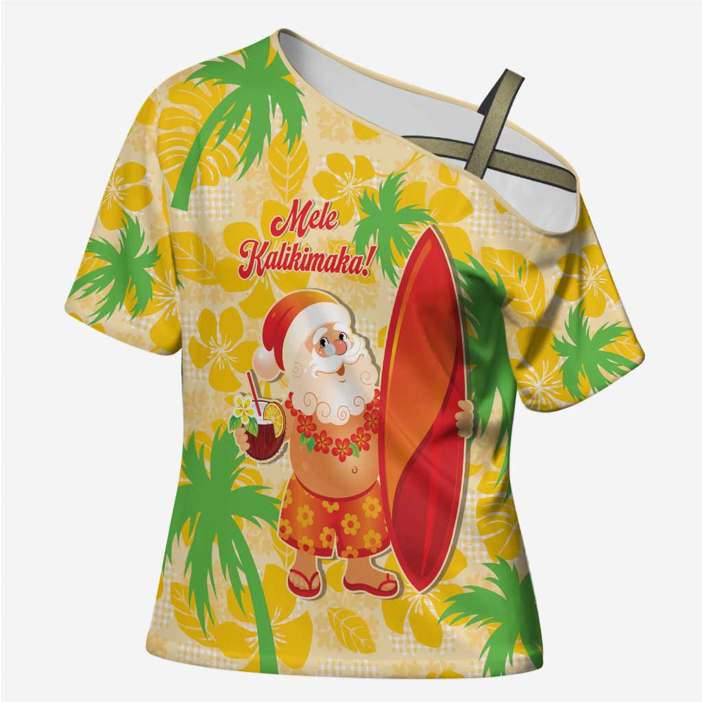 Aloha Hawaii Christmas Cross Shoulder Shirt Mele Kalikimaka Funny Santa Palaka Quilt Motifs - Polynesian Pride