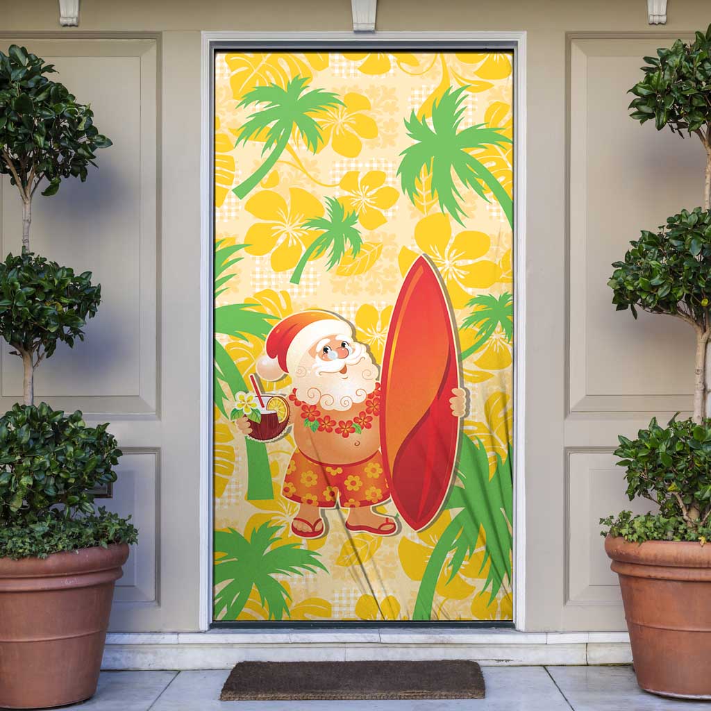 Aloha Hawaii Christmas Door Cover Mele Kalikimaka Funny Santa Palaka Quilt Motifs - Polynesian Pride