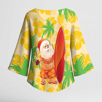 Aloha Hawaii Christmas Kimono Sleeve Blouse Mele Kalikimaka Funny Santa Palaka Quilt Motifs - Polynesian Pride