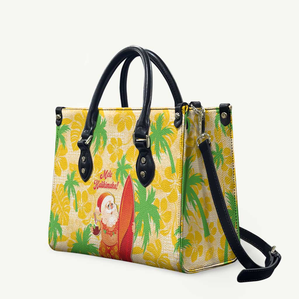 Aloha Hawaii Christmas Leather Bag Mele Kalikimaka Funny Santa Palaka Quilt Motifs - Polynesian Pride