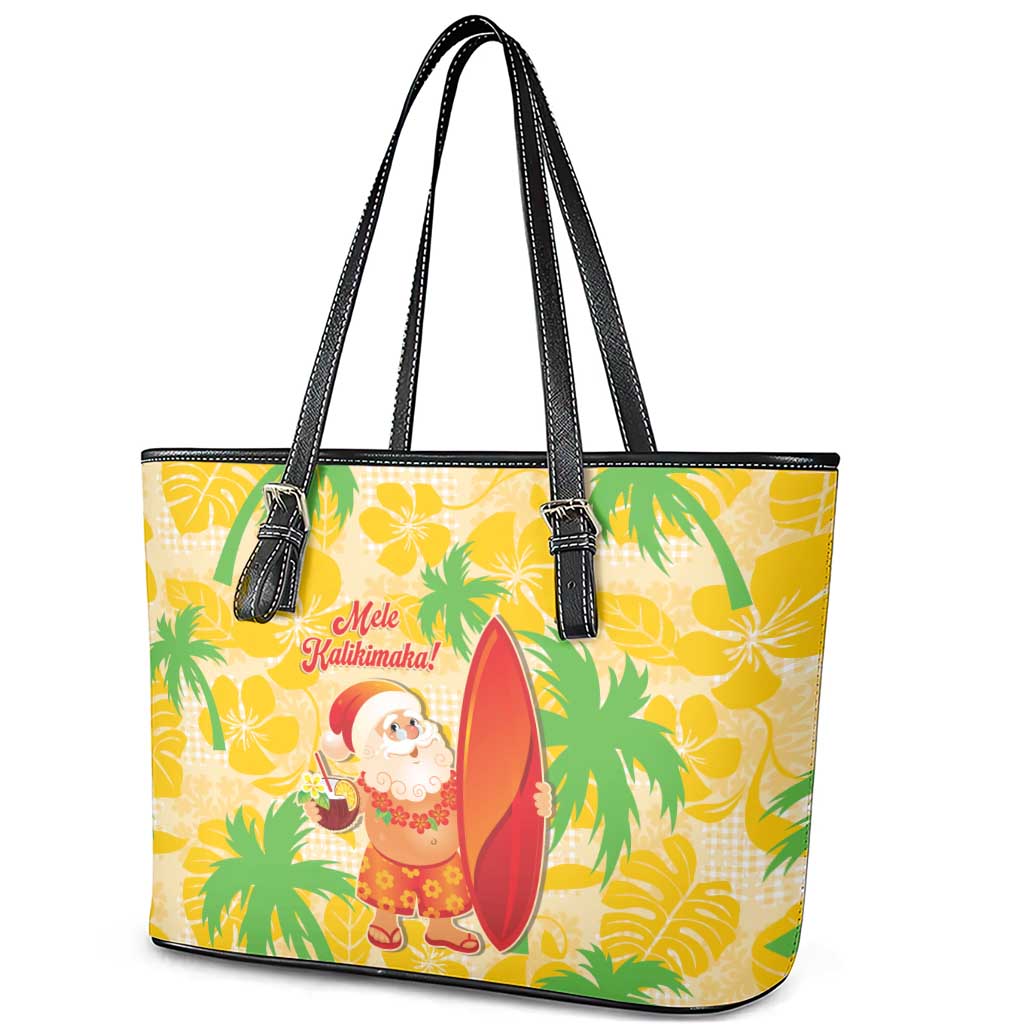 Aloha Hawaii Christmas Leather Tote Bag Mele Kalikimaka Funny Santa Palaka Quilt Motifs - Polynesian Pride
