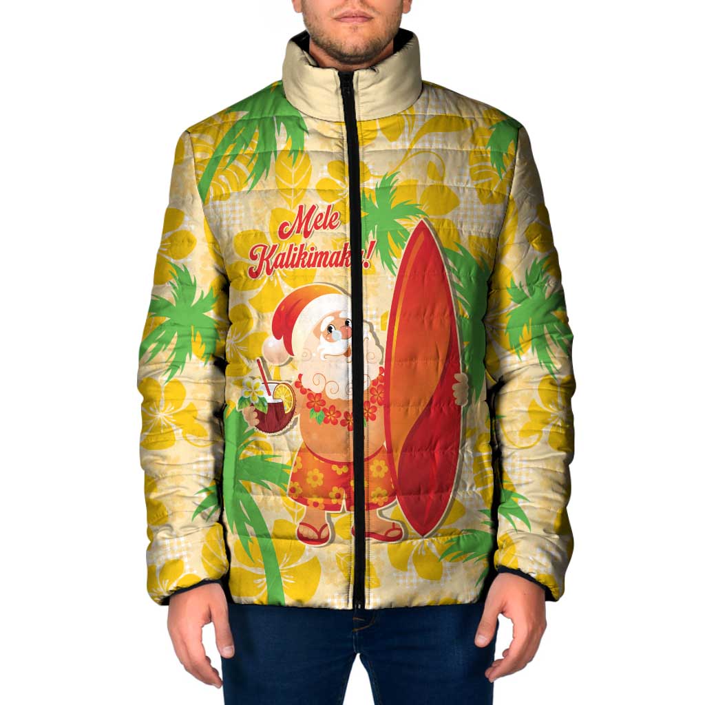 Aloha Hawaii Christmas Padded Jacket Mele Kalikimaka Funny Santa Palaka Quilt Motifs - Polynesian Pride