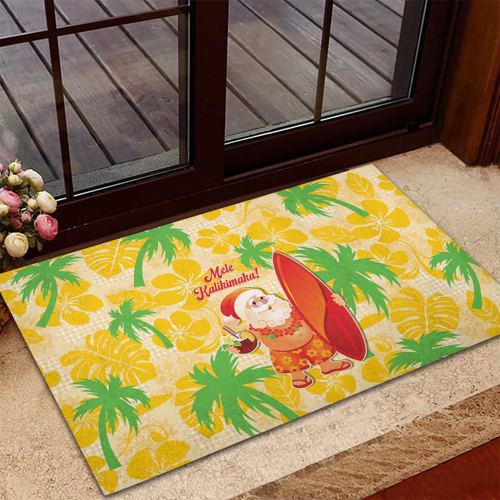 Aloha Hawaii Christmas Rubber Doormat Mele Kalikimaka Funny Santa Palaka Quilt Motifs - Polynesian Pride