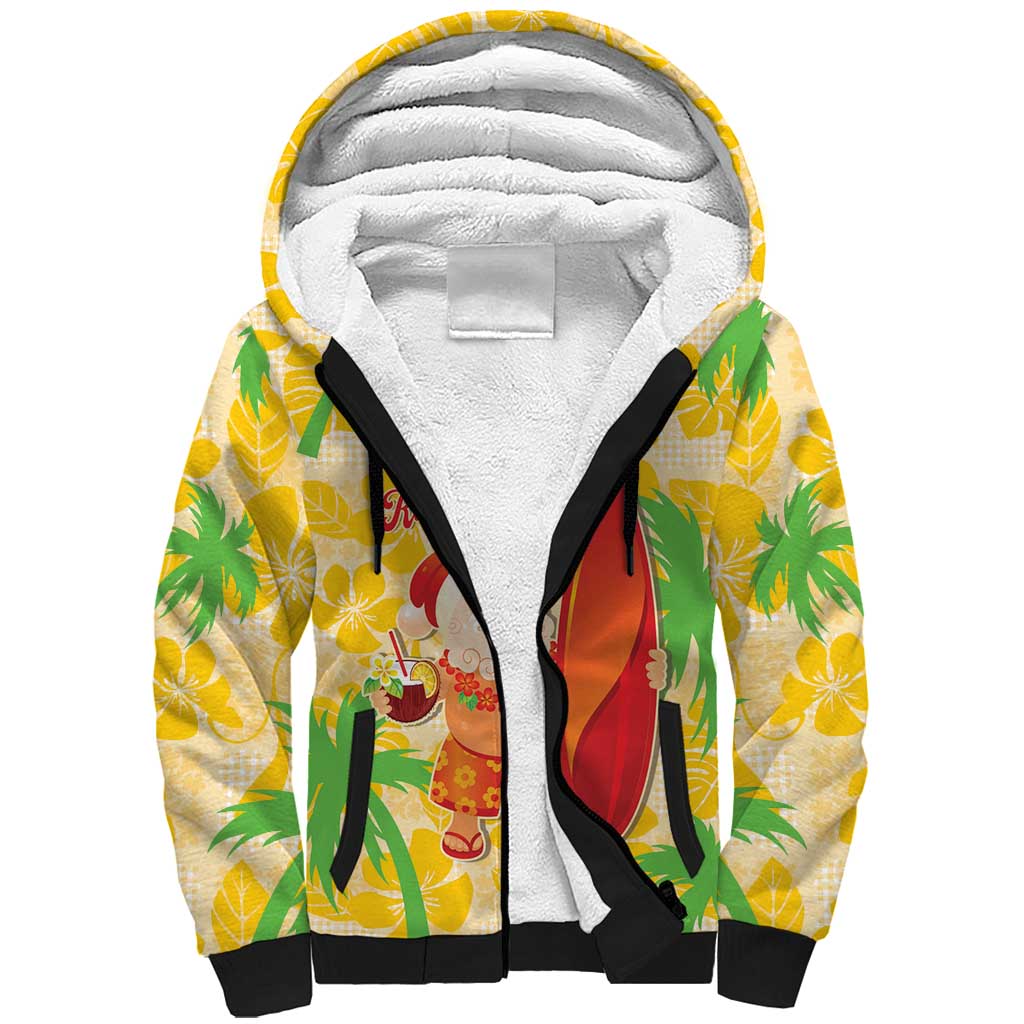 Aloha Hawaii Christmas Sherpa Hoodie Mele Kalikimaka Funny Santa Palaka Quilt Motifs - Polynesian Pride