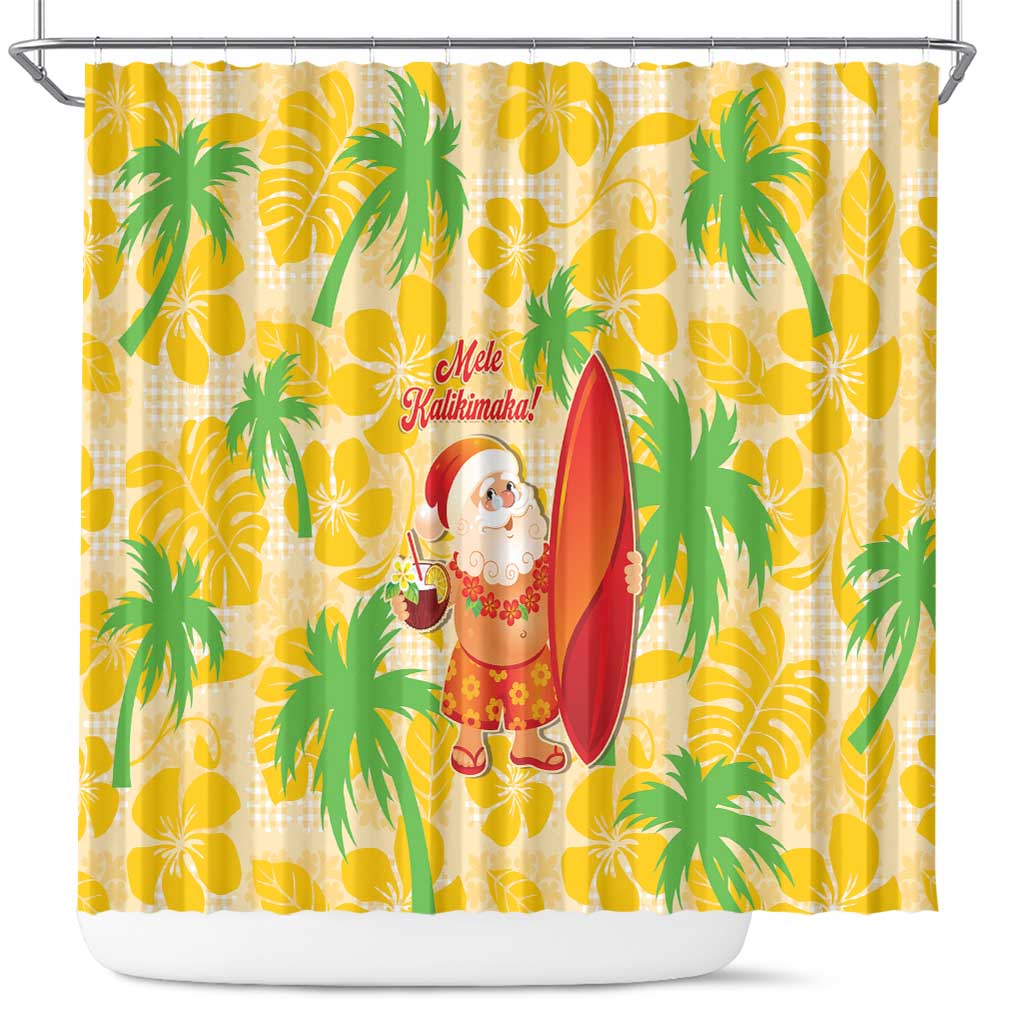 Aloha Hawaii Christmas Shower Curtain Mele Kalikimaka Funny Santa Palaka Quilt Motifs - Polynesian Pride