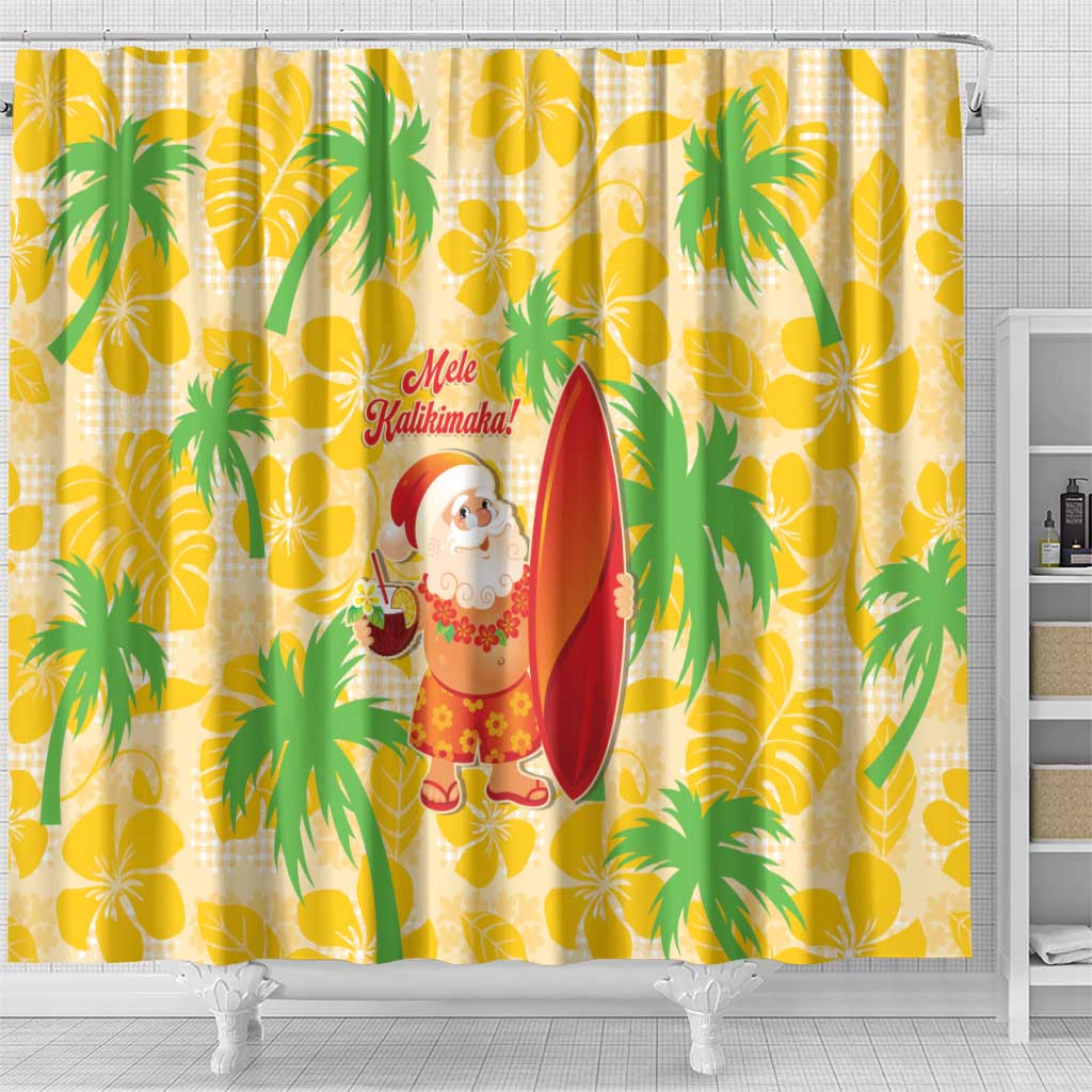Aloha Hawaii Christmas Shower Curtain Mele Kalikimaka Funny Santa Palaka Quilt Motifs - Polynesian Pride