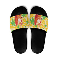 Aloha Hawaii Christmas Slide Sandals Mele Kalikimaka Funny Santa Palaka Quilt Motifs - Polynesian Pride