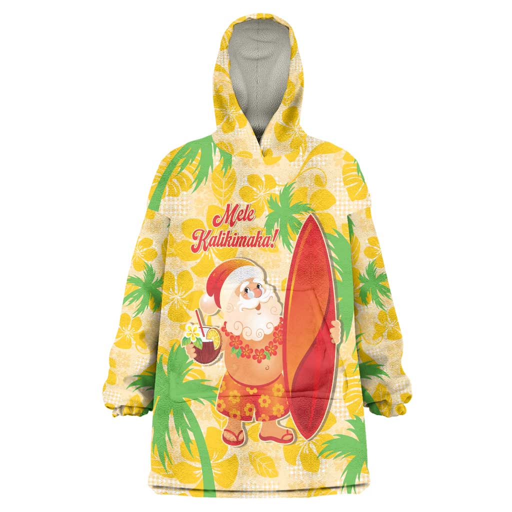 Aloha Hawaii Christmas Wearable Blanket Hoodie Mele Kalikimaka Funny Santa Palaka Quilt Motifs - Polynesian Pride