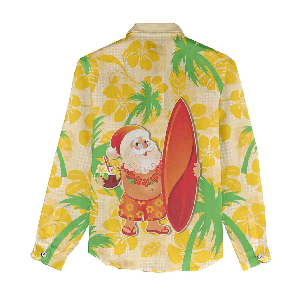 Aloha Hawaii Christmas Women Casual Shirt Mele Kalikimaka Funny Santa Palaka Quilt Motifs - Polynesian Pride