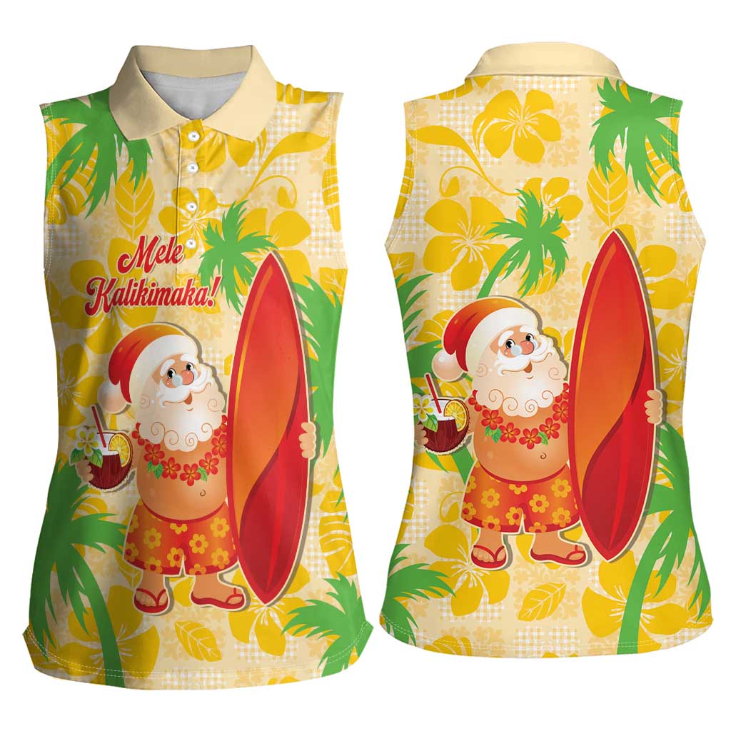 Aloha Hawaii Christmas Women Sleeveless Polo Shirt Mele Kalikimaka Funny Santa Palaka Quilt Motifs - Polynesian Pride