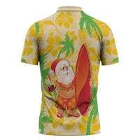 Aloha Hawaii Christmas Zipper Polo Shirt Mele Kalikimaka Funny Santa Palaka Quilt Motifs - Polynesian Pride