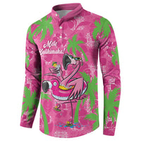 Aloha Hawaii Christmas Button Sweatshirt Mele Kalikimaka Chill Flamingo Palaka Quilt Motifs - Polynesian Pride