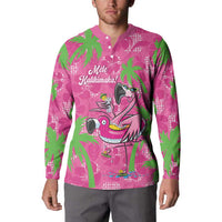 Aloha Hawaii Christmas Button Sweatshirt Mele Kalikimaka Chill Flamingo Palaka Quilt Motifs - Polynesian Pride