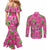 Aloha Hawaii Christmas Couples Matching Mermaid Dress and Long Sleeve Button Shirt Mele Kalikimaka Chill Flamingo Palaka Quilt Motifs - Polynesian Pride