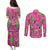 Aloha Hawaii Christmas Couples Matching Puletasi and Long Sleeve Button Shirt Mele Kalikimaka Chill Flamingo Palaka Quilt Motifs - Polynesian Pride