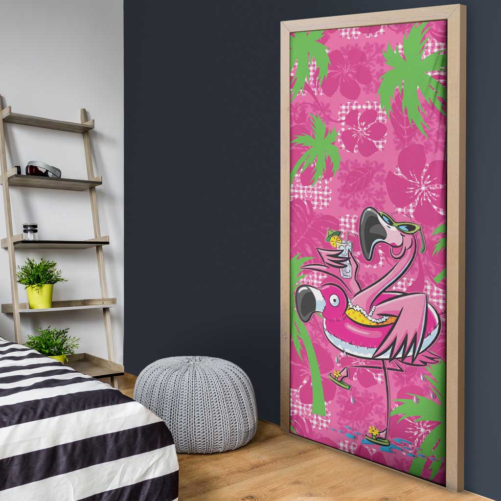 Aloha Hawaii Christmas Door Cover Mele Kalikimaka Chill Flamingo Palaka Quilt Motifs - Polynesian Pride