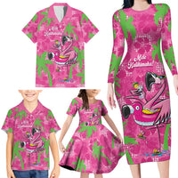 Aloha Hawaii Christmas Family Matching Long Sleeve Bodycon Dress and Hawaiian Shirt Mele Kalikimaka Chill Flamingo Palaka Quilt Motifs - Polynesian Pride