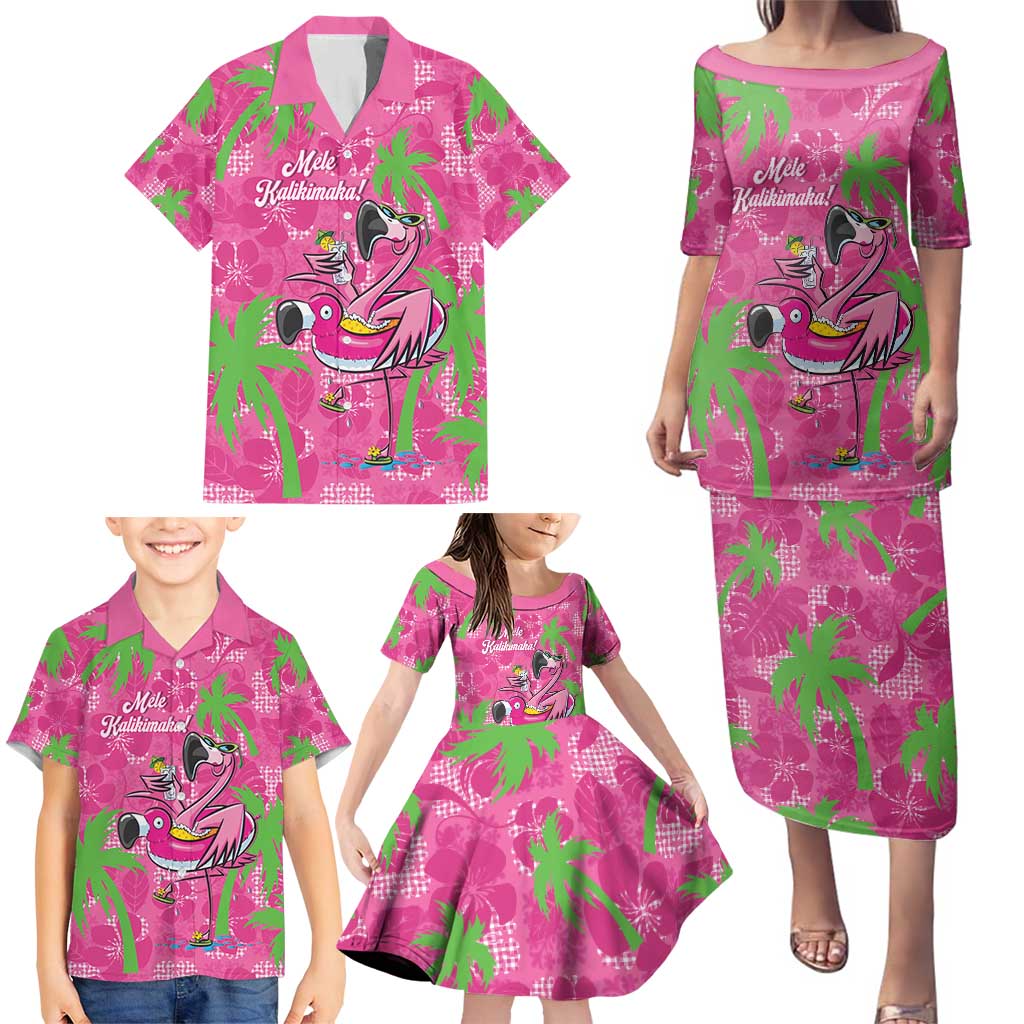 Aloha Hawaii Christmas Family Matching Puletasi and Hawaiian Shirt Mele Kalikimaka Chill Flamingo Palaka Quilt Motifs - Polynesian Pride