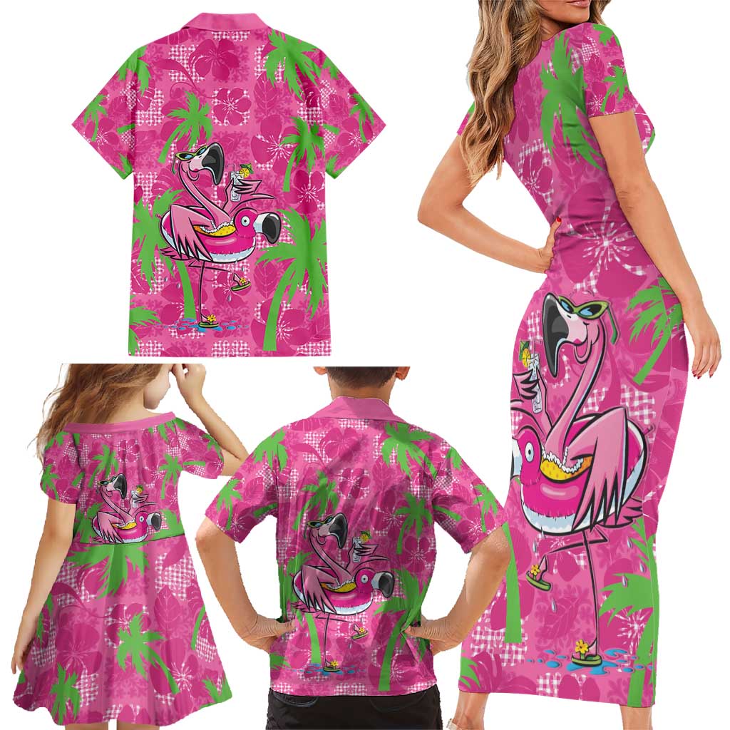 Aloha Hawaii Christmas Family Matching Short Sleeve Bodycon Dress and Hawaiian Shirt Mele Kalikimaka Chill Flamingo Palaka Quilt Motifs - Polynesian Pride