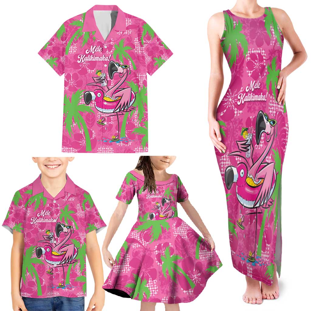 Aloha Hawaii Christmas Family Matching Tank Maxi Dress and Hawaiian Shirt Mele Kalikimaka Chill Flamingo Palaka Quilt Motifs - Polynesian Pride