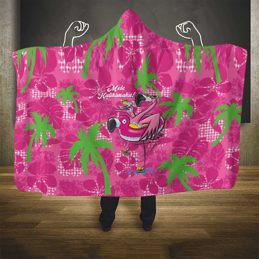 Aloha Hawaii Christmas Hooded Blanket Mele Kalikimaka Chill Flamingo Palaka Quilt Motifs - Polynesian Pride