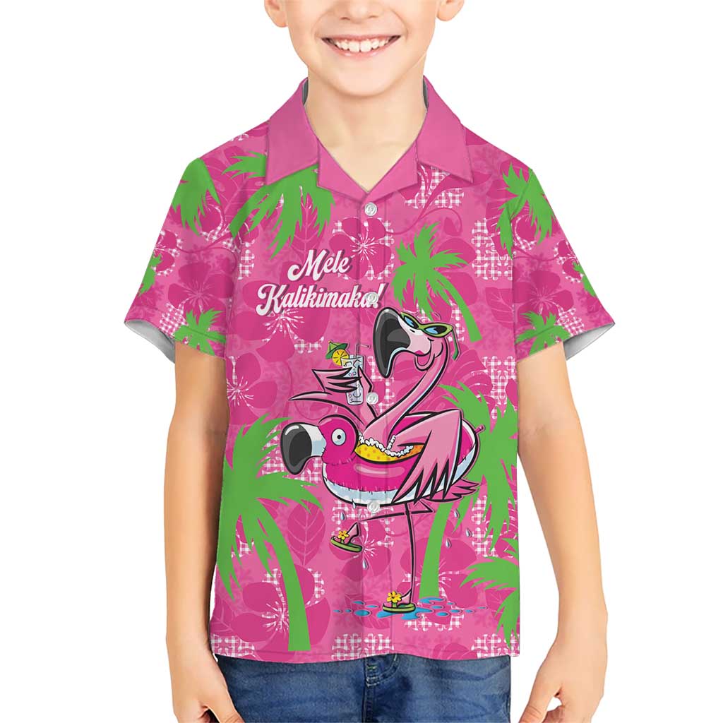 Aloha Hawaii Christmas Kid Hawaiian Shirt Mele Kalikimaka Chill Flamingo Palaka Quilt Motifs - Polynesian Pride