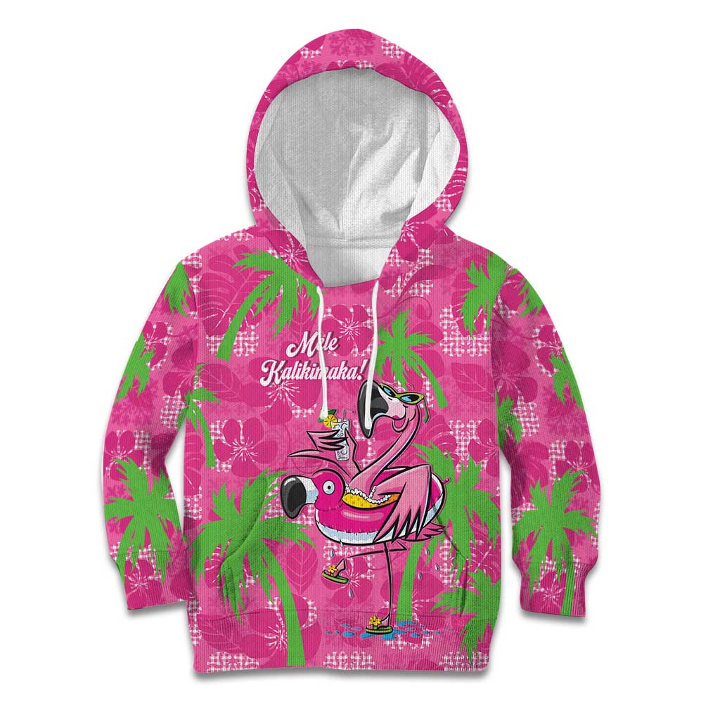 Aloha Hawaii Christmas Kid Hoodie Mele Kalikimaka Chill Flamingo Palaka Quilt Motifs - Polynesian Pride