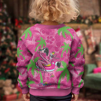 Aloha Hawaii Christmas Kid Ugly Christmas Sweater Mele Kalikimaka Chill Flamingo Palaka Quilt Motifs - Polynesian Pride