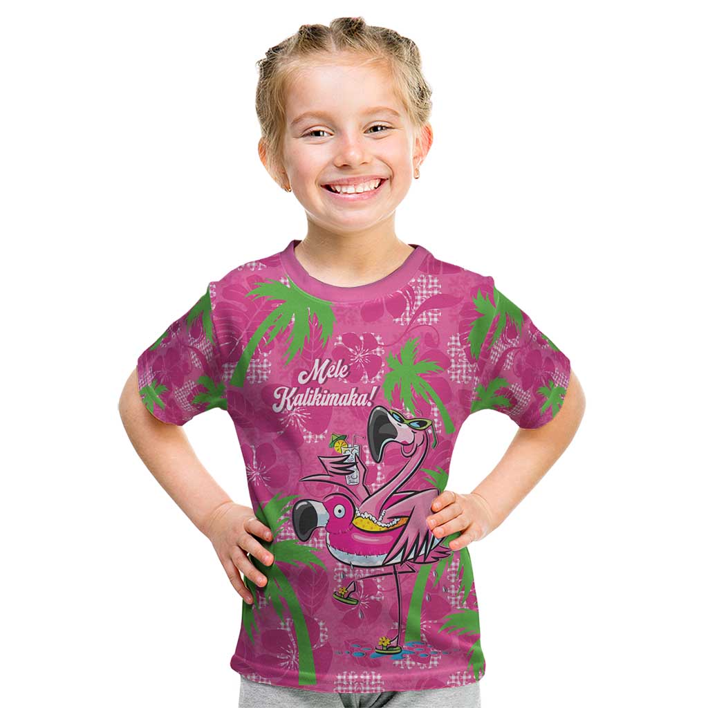 Aloha Hawaii Christmas Kid T Shirt Mele Kalikimaka Chill Flamingo Palaka Quilt Motifs - Polynesian Pride
